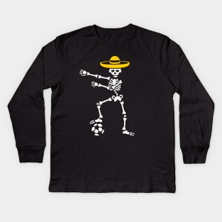 Mexico football soccer floss dance flossing skeleton Dia de muertos Kids Long Sleeve T-Shirt